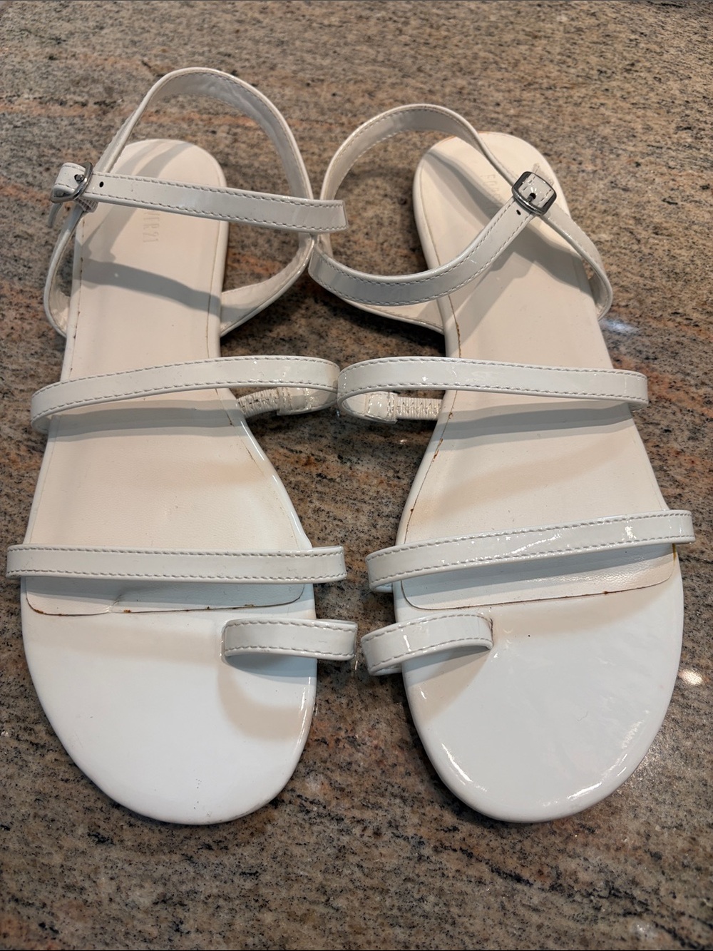 Forever 21 White Patent Strappy Toe-Ring Sandals